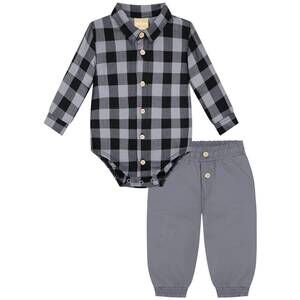NEW MILON boy's plaid collar onesie set in grey